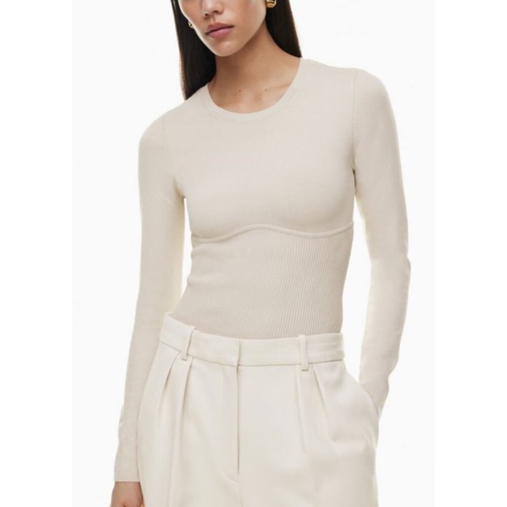 Aritzia Babaton Sculpt Knit Empire Longsleeve Corset Sweater in Brown, 2XL - Picture 2 of 8